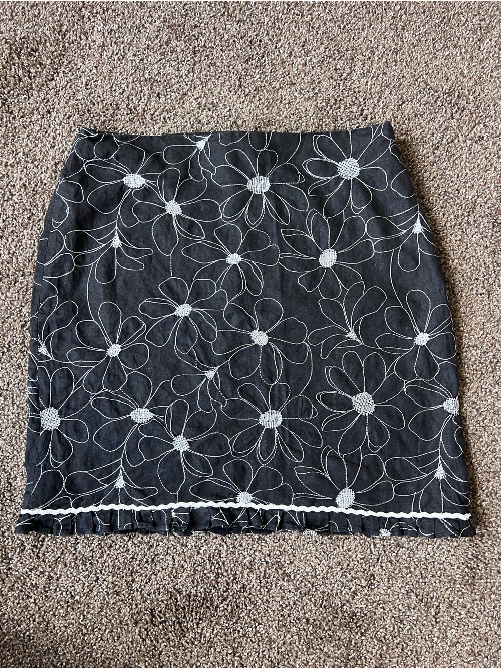 Grace Elements Black Mini Skirt with White Daisy Embroidery